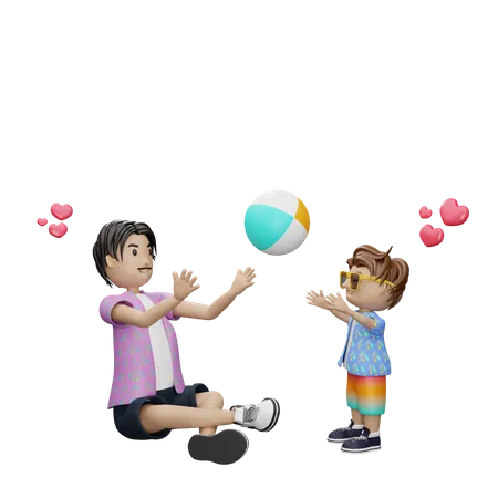 Father playing with ball with son  3D Illustration