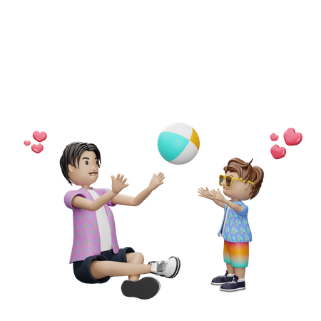 Father playing with ball with son  3D Icon