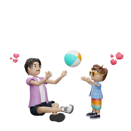 Father playing with ball with son 3D Illustration