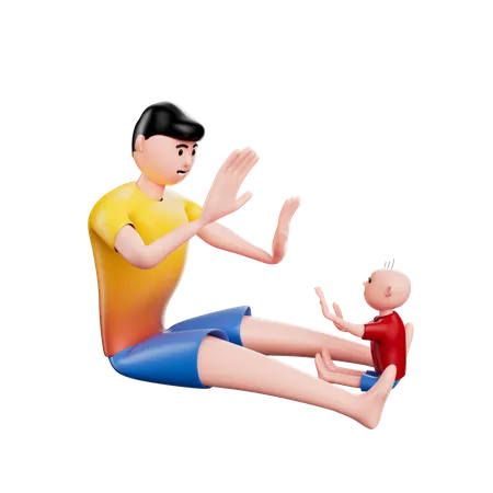 Father playing with little kid  3D Illustration