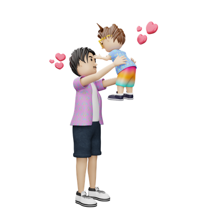 Father playing with son  3D Illustration