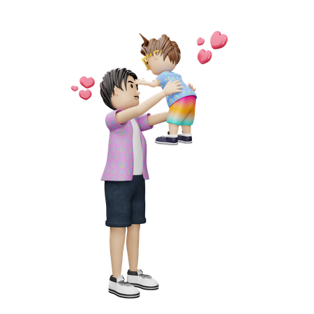 Father playing with son 3D Illustration