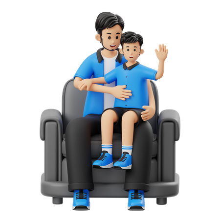 Father Sitting Holding Child  3D Illustration