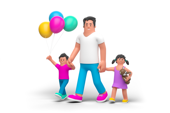 Father walking with child  3D Illustration