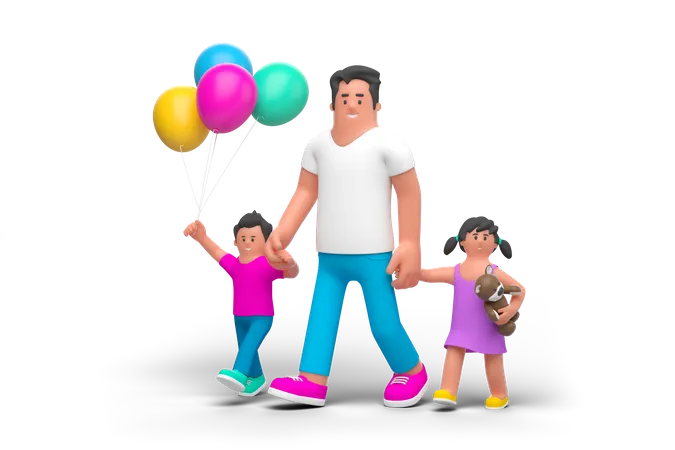 Father walking with child  3D Illustration