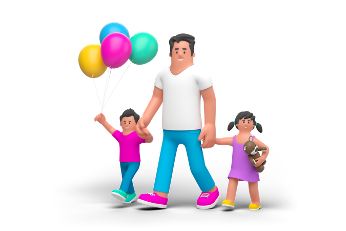 Father walking with child 3D Illustration