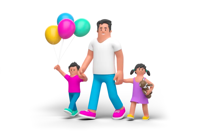 Father walking with child 3D Illustration
