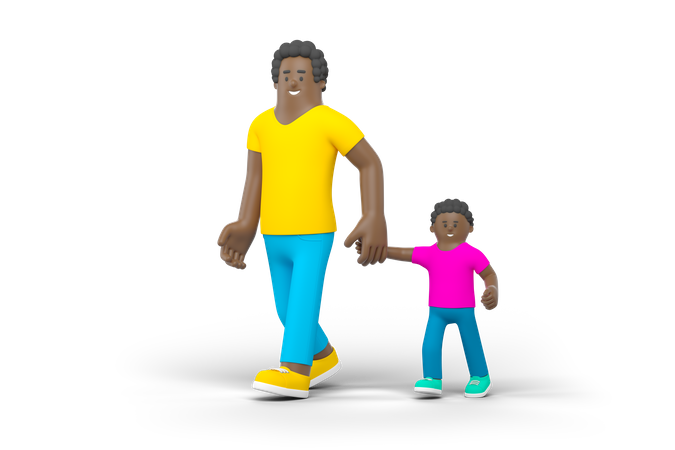 Father Walking with Son  3D Illustration