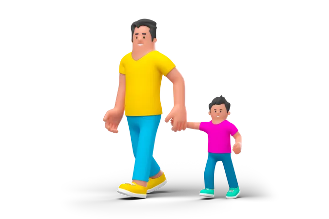 Father Walking with Son  3D Illustration