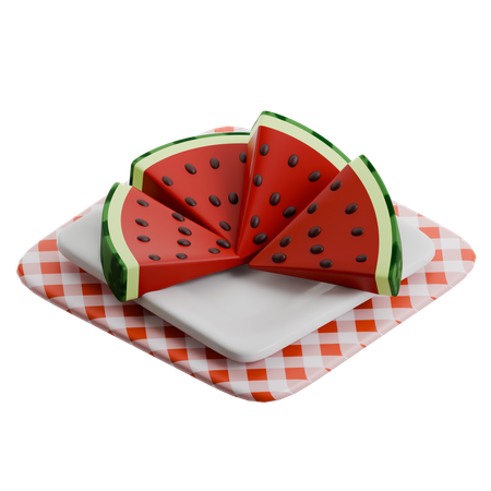 Fatias de melancia em prato xadrez  3D Icon