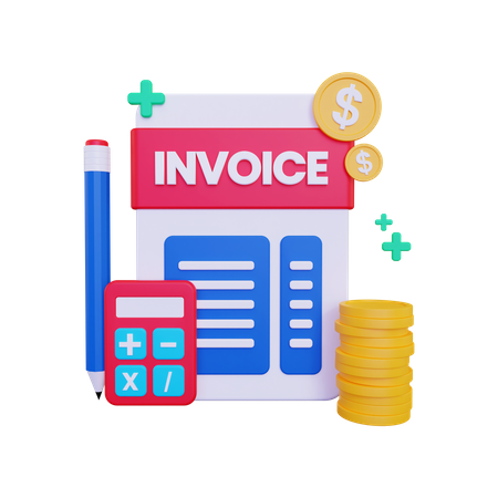 Fatura com um conceito de calculadora e moedas  3D Icon