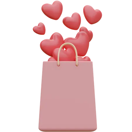 Heart In Shopping Bag 3 D Illustration 3D Icon