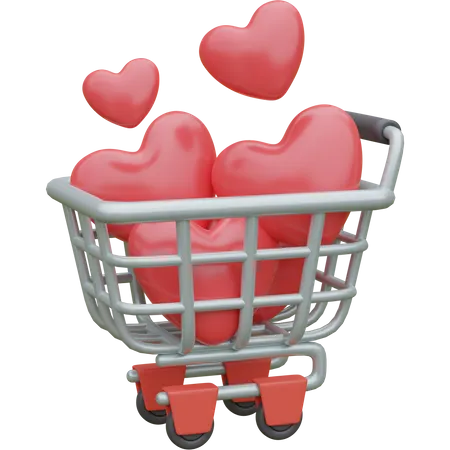 Heart In Shopping Cart 3 D Illustration 3D Icon