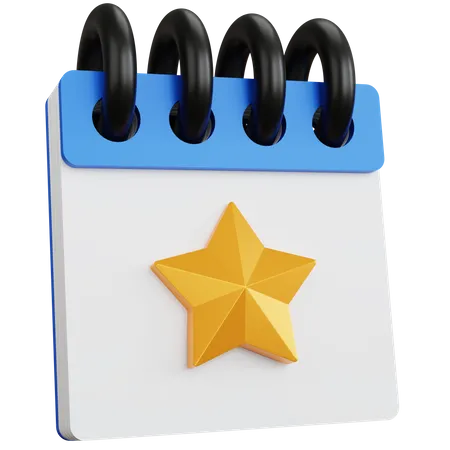 3 D Rendering Calendar With Star Yellow Isolated 3D Icon