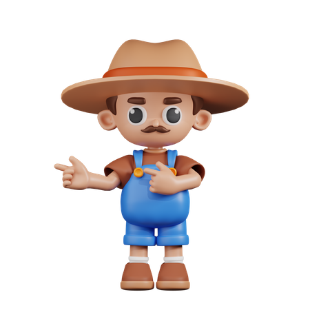 Agricultor apontando o dedo na direção  3D Illustration