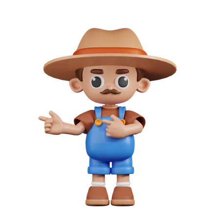 Agricultor apontando o dedo na direção  3D Illustration