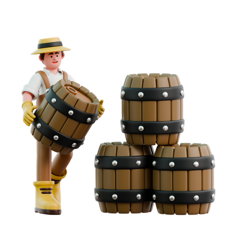 Fazendeiro carregando barril de madeira  3D Icon