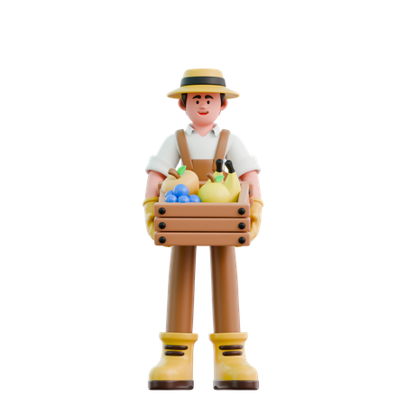 Fazendeiro carregando caixa de frutas  3D Icon