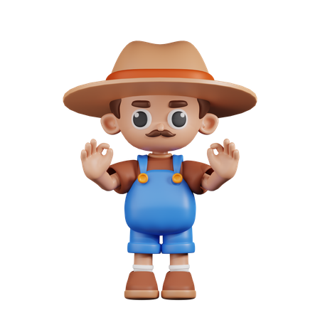 Agricultor fazendo gesto de ok com a mão  3D Illustration