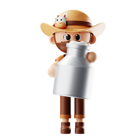 Fazendeiro segurando balde de leite  3D Icon