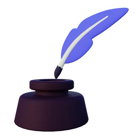 3 D Illustration Of Feather And Inkwell 3D Icon