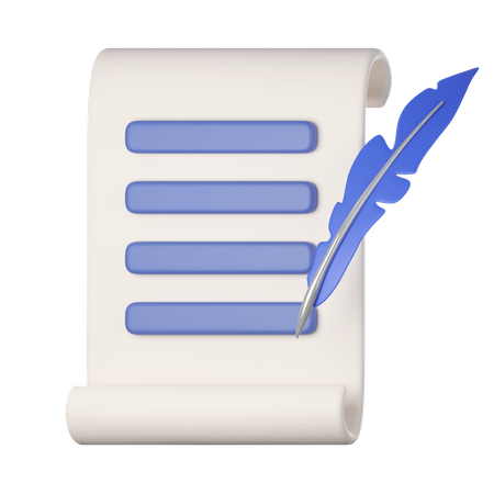 Feather Pen And Document  3D Icon