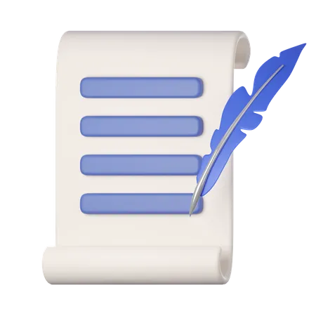 Feather Pen And Document  3D Icon