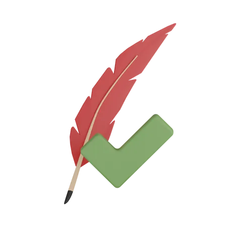 Feather With Checkmark  3D Icon