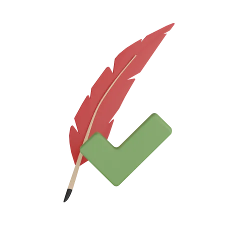 Feather With Checkmark 3D Icon