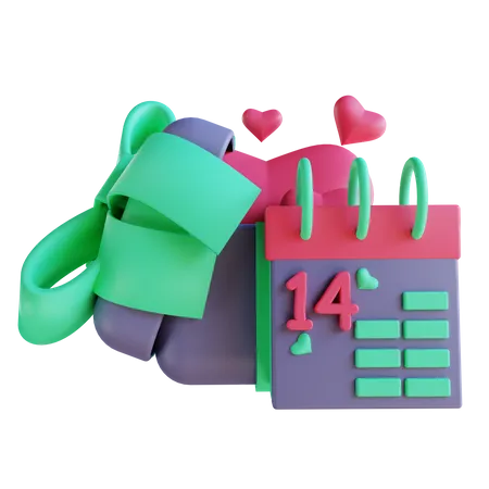 Calendario De Amor Con Ilustracion 3 D Y Caja De Regalo 3 Adecuada Para El Dia De San Valentin 3D Illustration