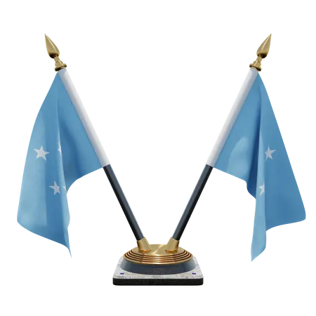 Federated States of Micronesia Double (V) Desk Flag Stand  3D Icon