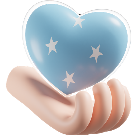 Federated States of Micronesia Flag Heart Hand Care  3D Icon