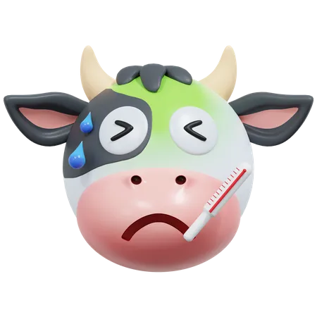 Feeling Fever Cow Emoticon 3 D Icon Illustration 3D Icon