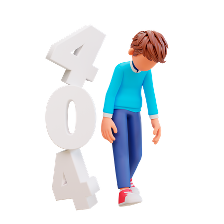 Fehler 404-Konzept mit traurigem Jungen  3D Illustration