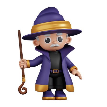 Feiticeiro segurando seu bastão de cabeça para baixo  3D Icon