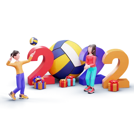 Feliz ano novo de 2022 celebração  3D Illustration