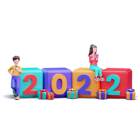 Feliz ano novo de 2022 celebração  3D Illustration
