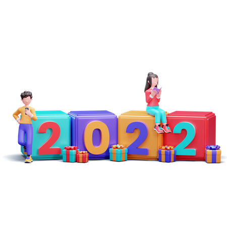 Feliz año nuevo 2022 celebración  3D Illustration