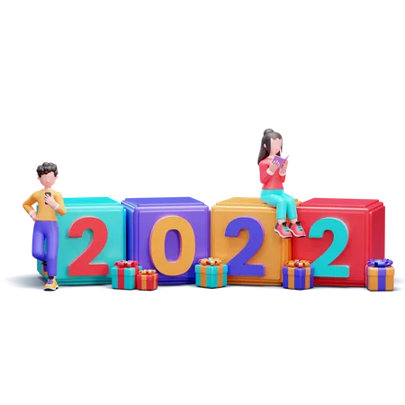 Feliz año nuevo 2022 celebración  3D Illustration