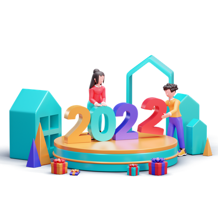 Feliz año nuevo 2022 celebración  3D Illustration