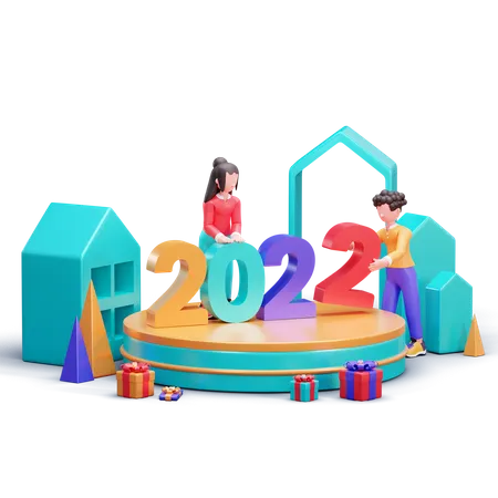 Feliz año nuevo 2022 celebración  3D Illustration