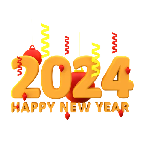 Feliz año nuevo 2024 decoración  3D Icon