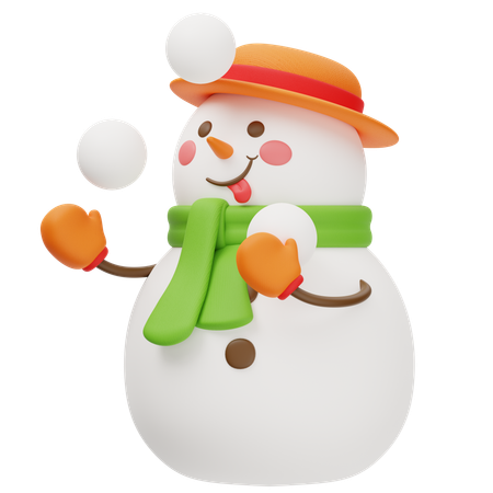 Boneco de neve feliz brincando com bola de neve  3D Icon