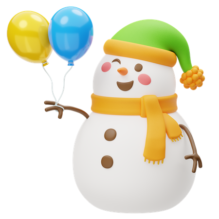 Boneco de neve feliz com balões voadores  3D Icon