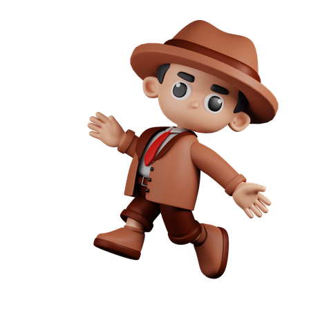 Feliz detective saltando  3D Illustration