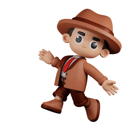 Feliz detective saltando  3D Illustration