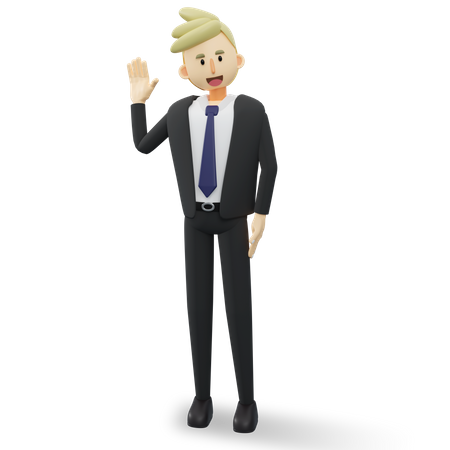 Feliz hombre de negocios agitando la mano  3D Illustration