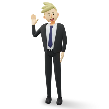 Feliz hombre de negocios agitando la mano  3D Illustration