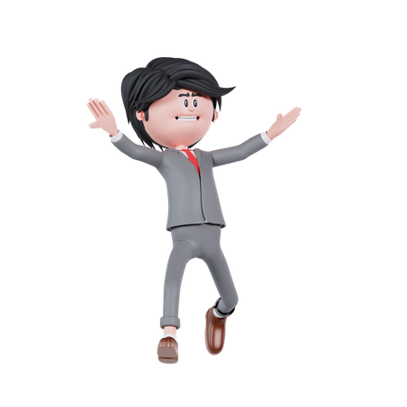 Feliz hombre de negocios con pose de salto  3D Illustration