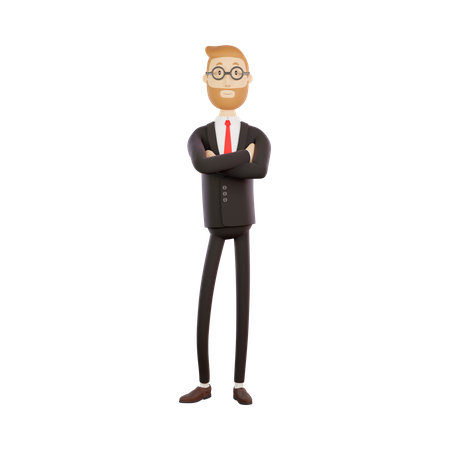 Feliz empresario de pie con los brazos cruzados  3D Illustration